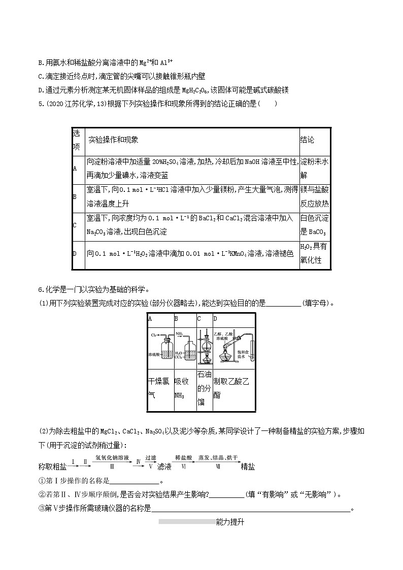 人教版高考化学一轮复习课时练28物质的检验分离和提纯含答案第2页