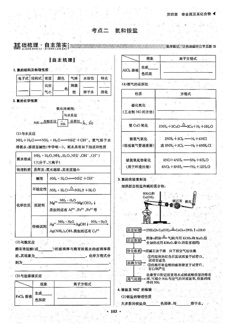 高考化学一轮复习第4章非金属及其化合物第13讲氮及其化合物考点2氨及铵盐试题PDF版第1页