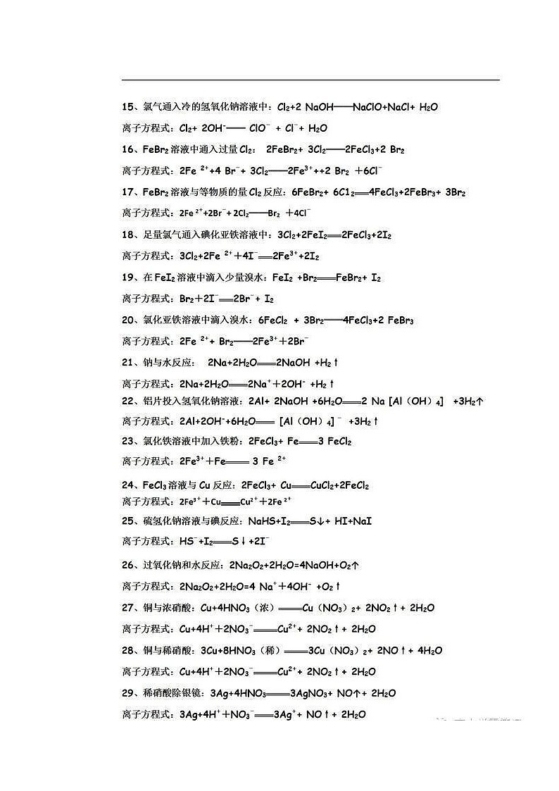 高中化学:“离子化学方程式”整理第2页