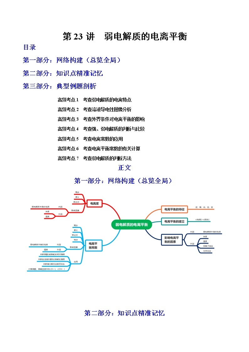 【备战2023高考】化学总复习——第23讲《弱电解质的电离平衡》讲义01