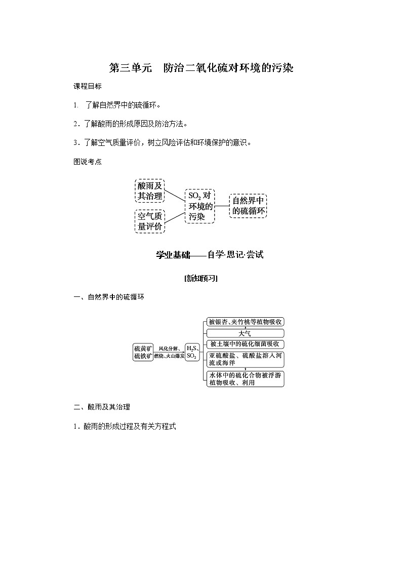 苏教版高中化学必修第一册4.3防治二氧化硫对环境的污染导学案01