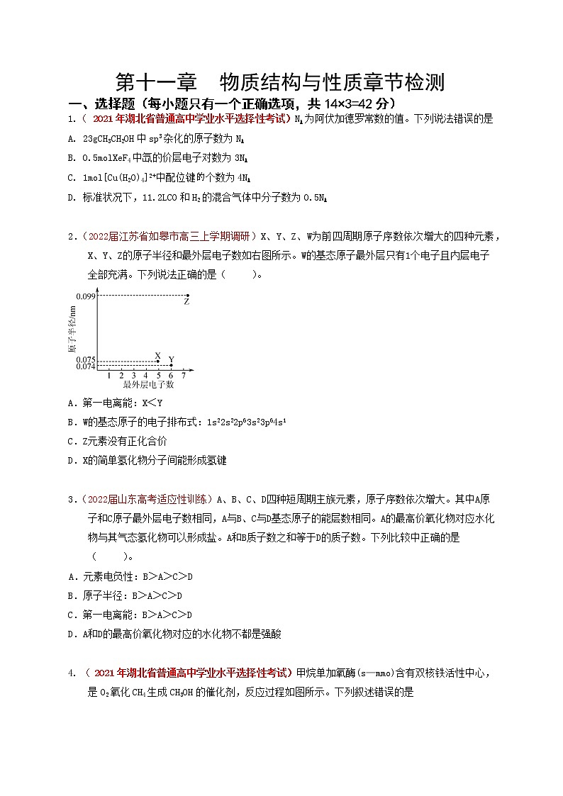 第十一章 物质结构与性质章节检测(实战演练)-【高考引领教学】高考化学一轮针对性复习方案(全国通用)(原卷版)第1页