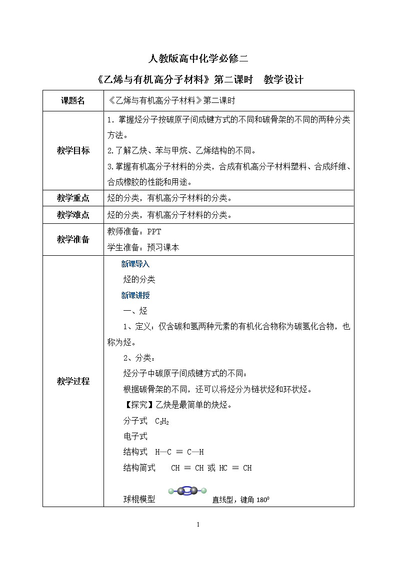 《乙烯与有机高分子材料》第二课时课件PPT+教学设计01