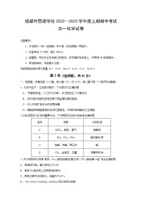 四川省成都外国语学校2022-2023学年高一化学上学期期中考试试卷（Word版附答案）