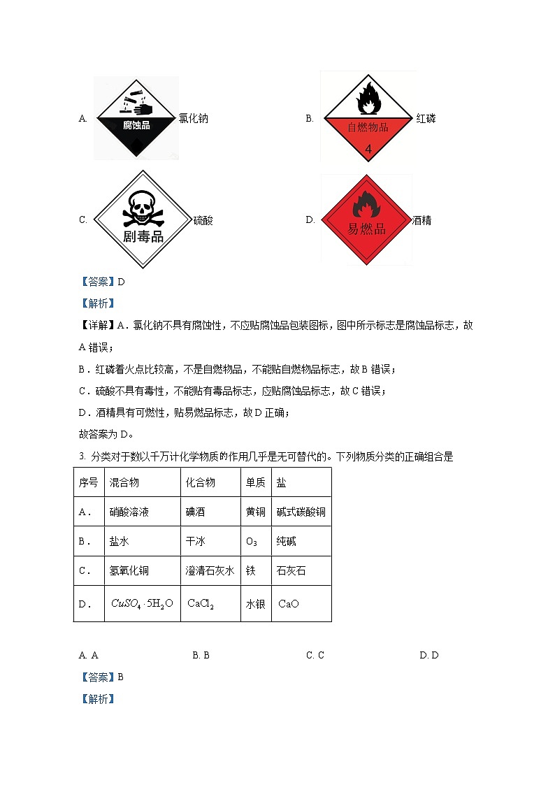 江苏省常州高级中学2022-2023学年高一化学上学期第一次调研试题(Word版附解析)02