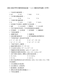 2021-2022学年天津市河北区高一（上）期末化学试卷（开学）（含答案解析）