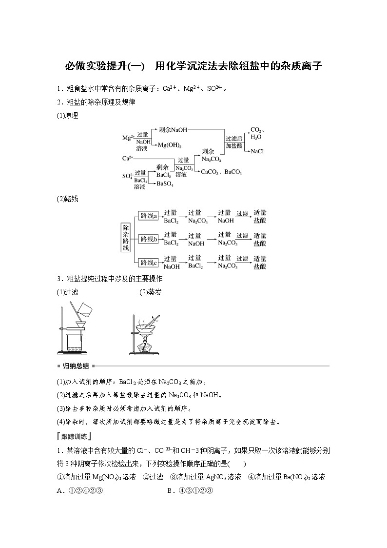 (新高考)高考化学一轮复习讲义第1章第3讲必做实验提升(一)用化学沉淀法去除粗盐中的杂质离子(含解析)第1页