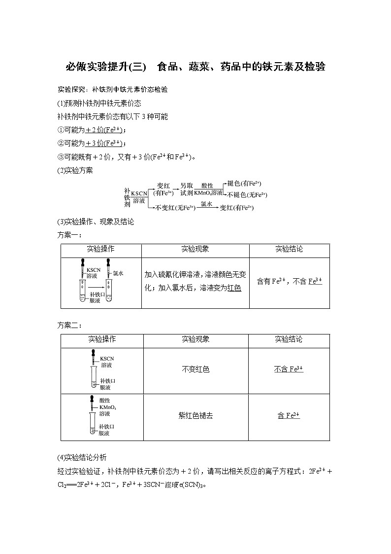(新高考)高考化学一轮复习讲义第3章必做实验提升(三)食品、蔬菜、药品中的铁元素及检验(含解析)第1页