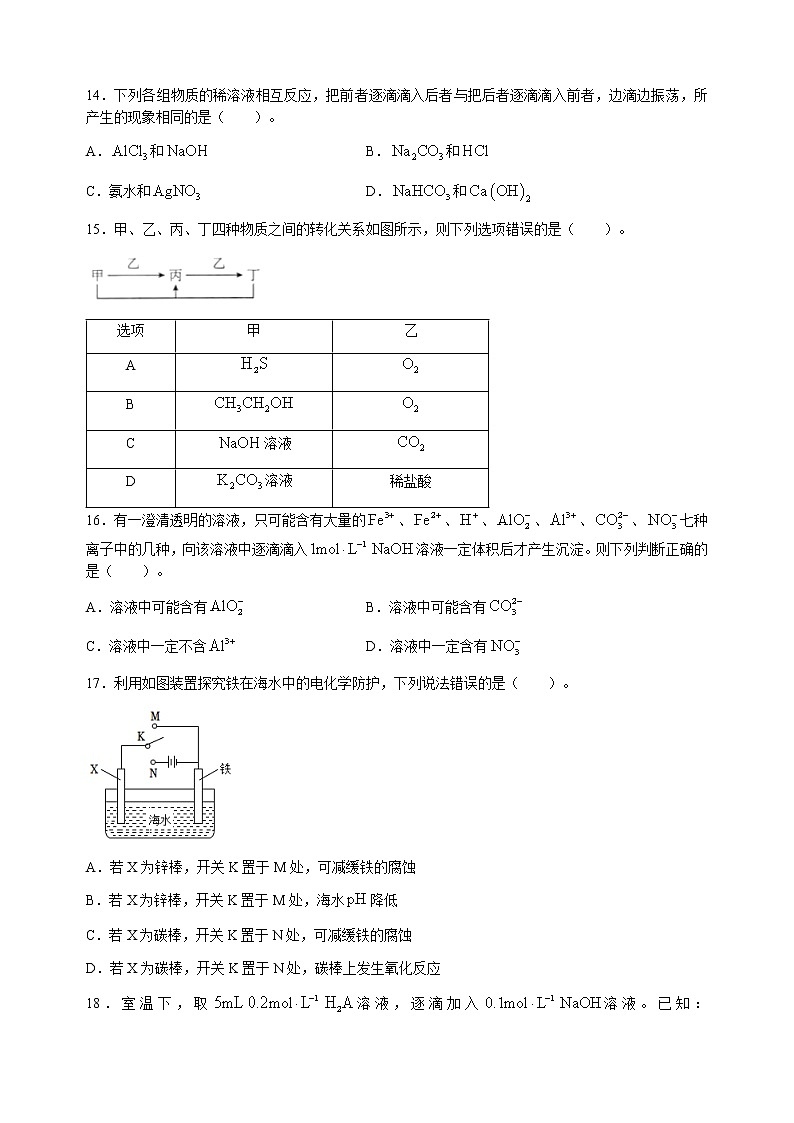 2023年上海市松江区高三上学期高考一模化学试卷含答案03