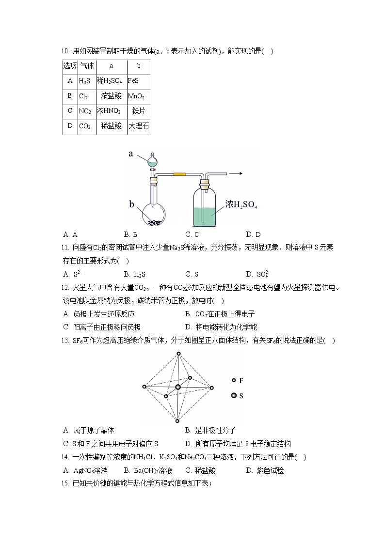 2021-2022学年上海徐汇区高三（上）期末化学试卷（一模）（ 含答案解析）02