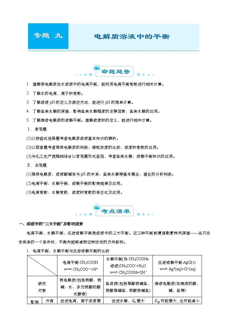 (新高考)高考化学二轮精品专题九电解质溶液中的平衡(原卷版)第1页