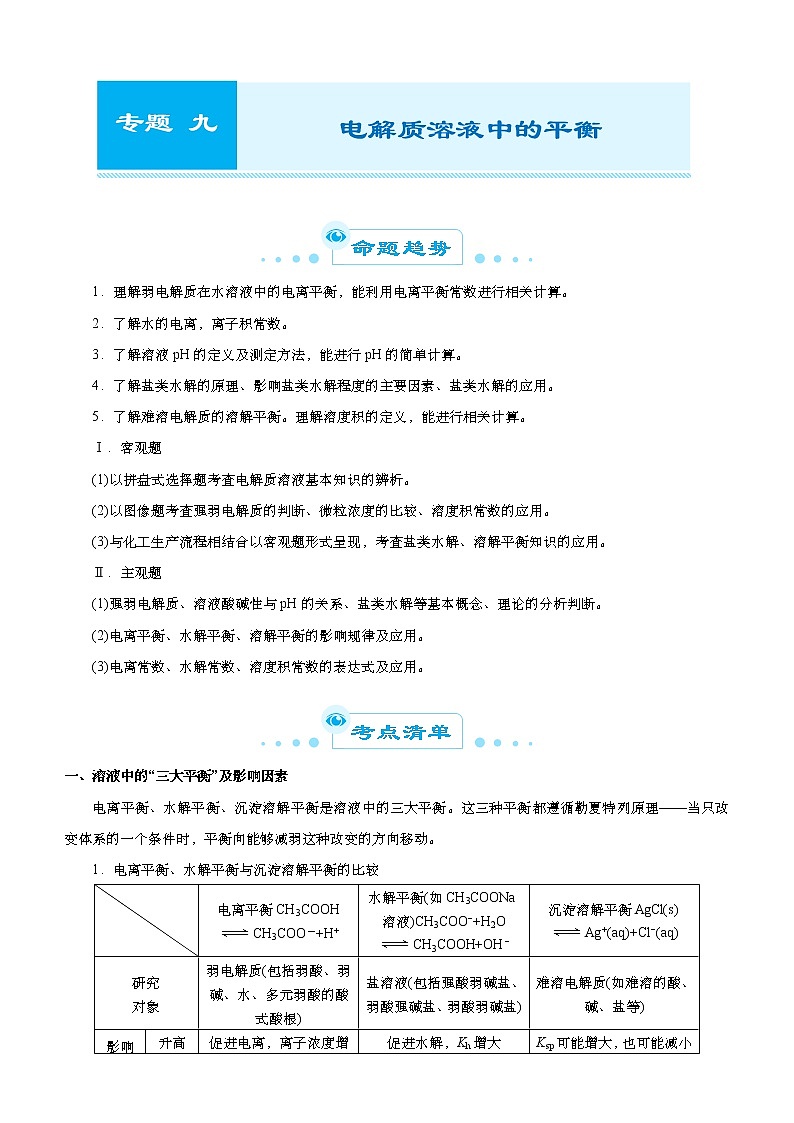(新高考)高考化学二轮精品专题九电解质溶液中的平衡(解析版)第1页