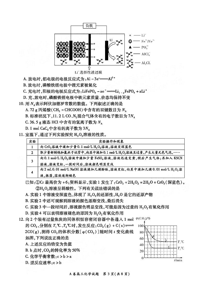 2023全国重点高中新百年竞优联考高三上学期第一次考试化学试题PDF版含答案第3页