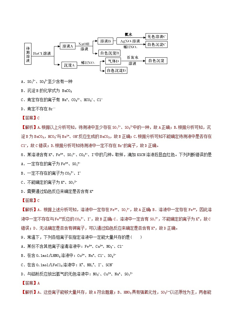 (通用版)高考化学一轮复习一遍过专题05离子共存离子检验(含解析)03