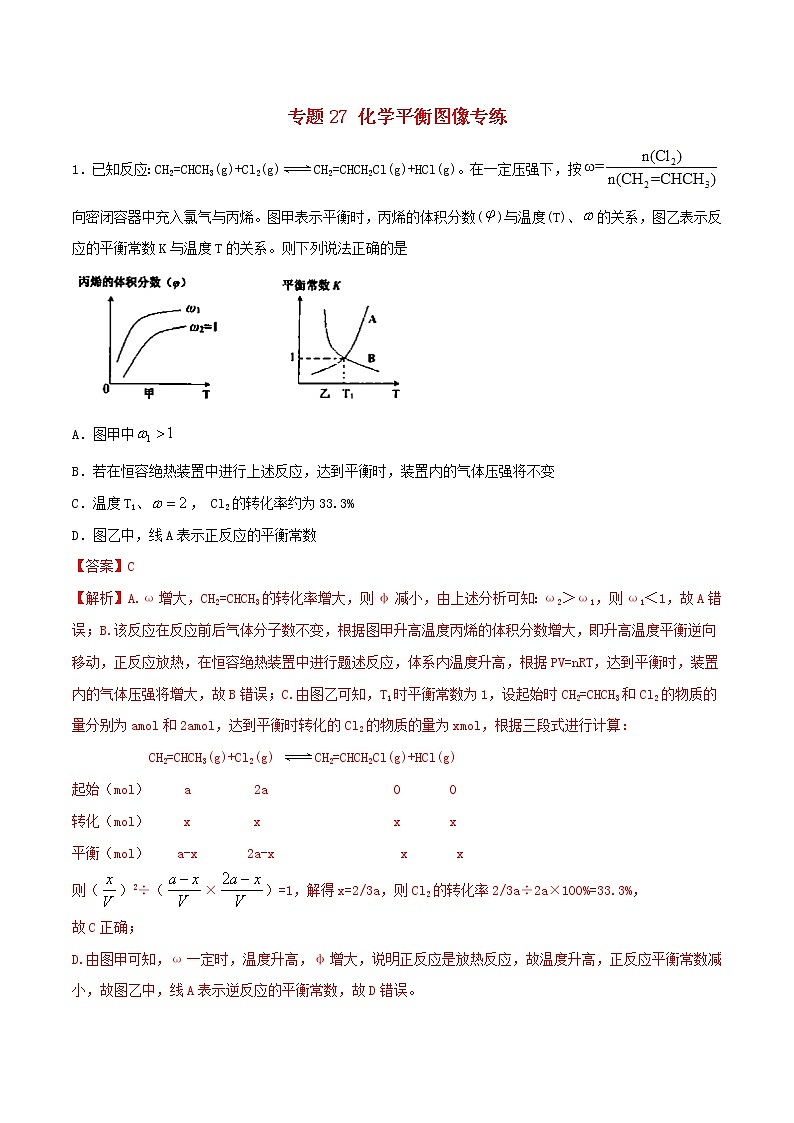 (通用版)高考化学一轮复习一遍过专题27化学平衡图像专练(含解析)01