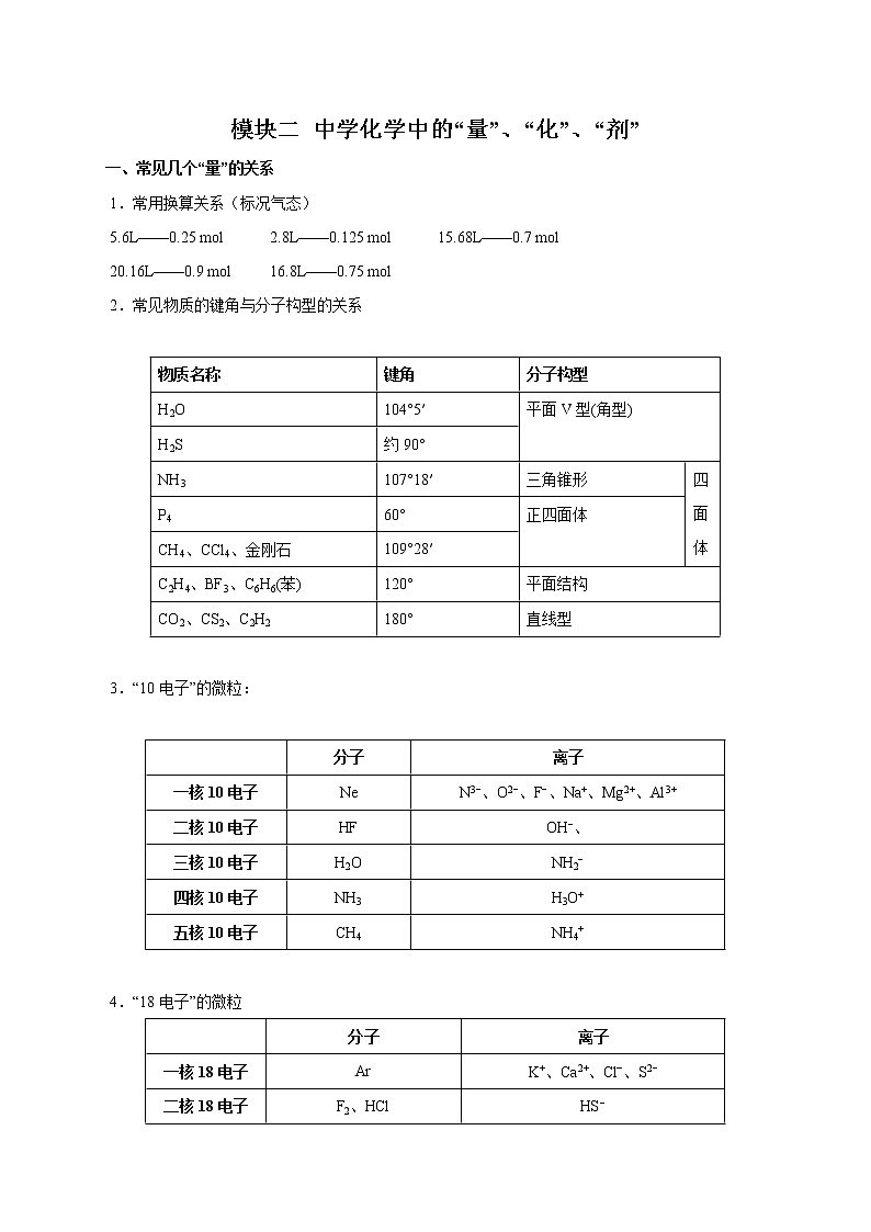 高考化学必背知识与解题秘籍手册模块2.2 中学化学中的“量”、“化”、“剂”第1页