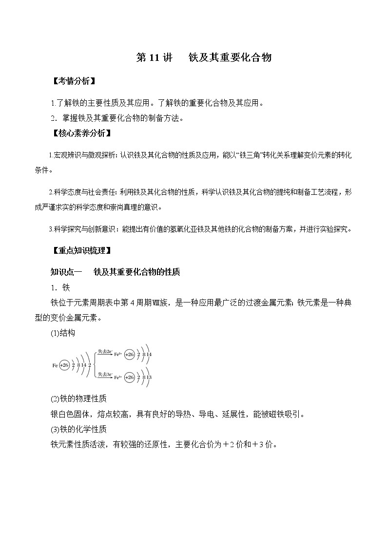 高考化学一轮复习精讲精练第11讲 铁及其重要化合物(精讲)(2份打包,解析版+原卷版,可预览)01