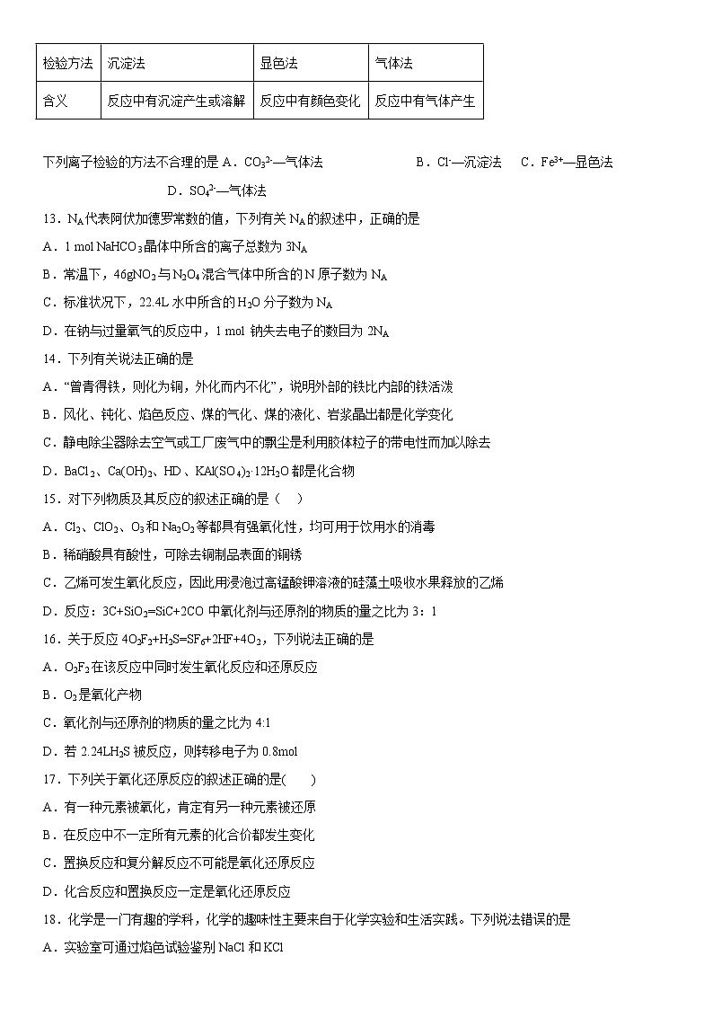 2023重庆市西南大学附中校高一上学期12月月考化学试题含答案03