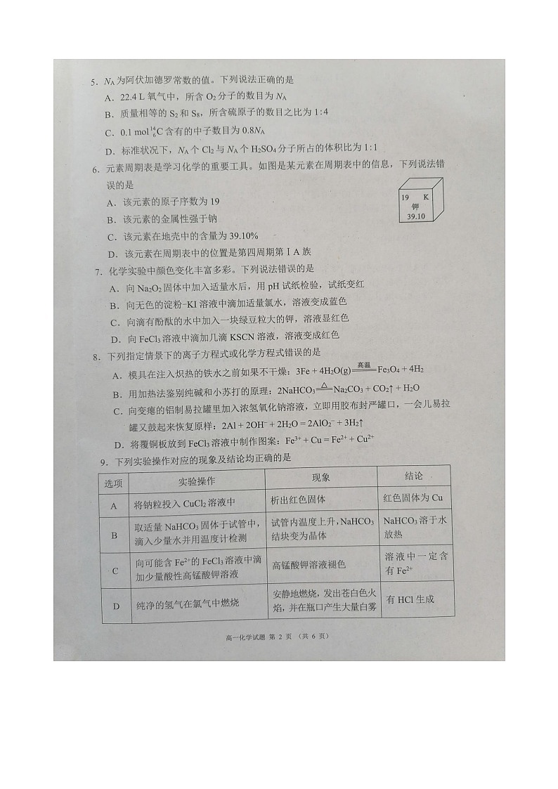 四川省成都市蓉城高中联盟2022-2023学年高一上期期末考试化学试题第2页