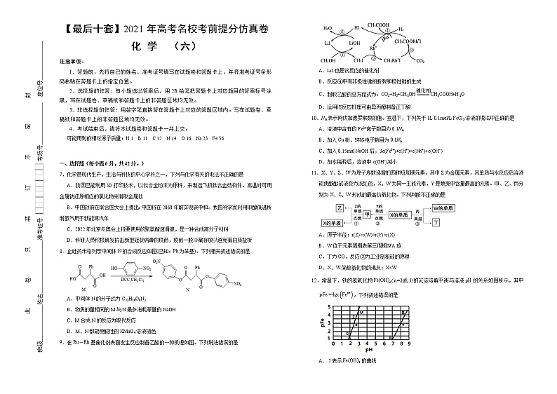 高中化学 【最后十套】2021年高考名校考前提分仿真卷 化学(六)学生版第1页