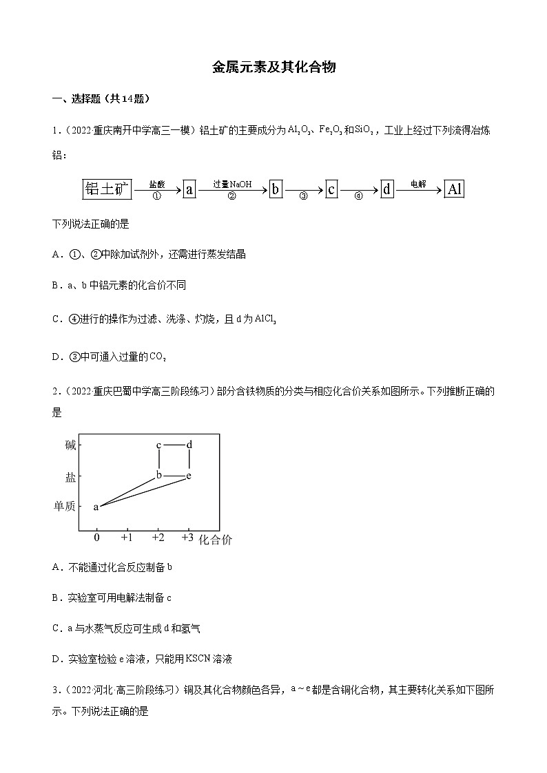 2023届高考化学二轮复习金属元素及其化合物作业含解析第1页