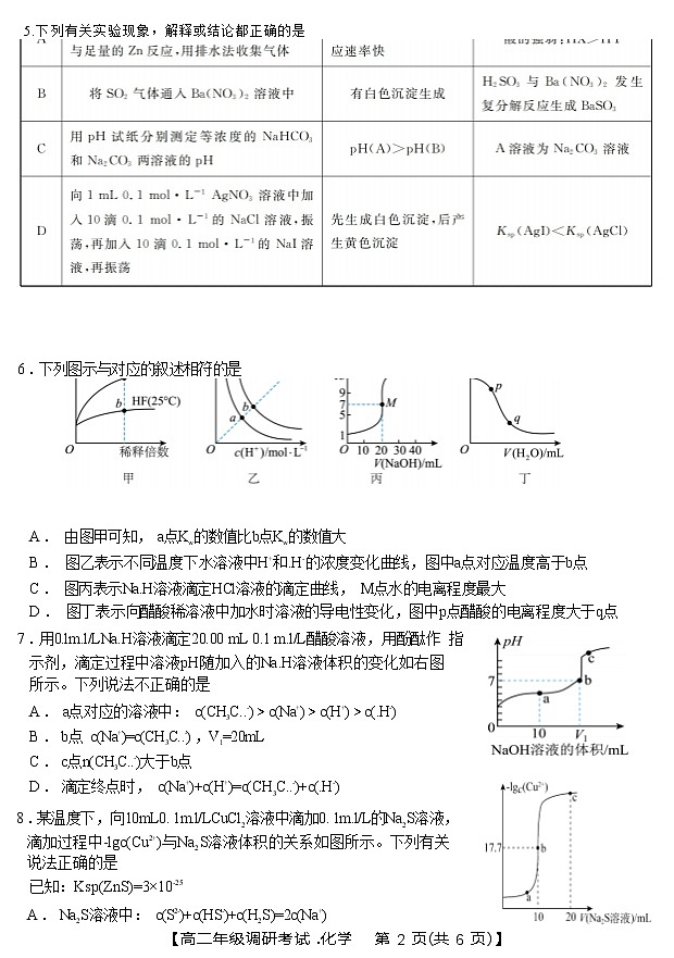 甘肃省酒泉市普通高中2022-2023学年高二上学期1月期末调研考试化学试题(Word版含答案)02