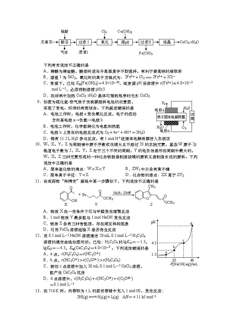 2021-2022学年江苏省普通高中学业水平选择性考试化学试题(Word版)第3页