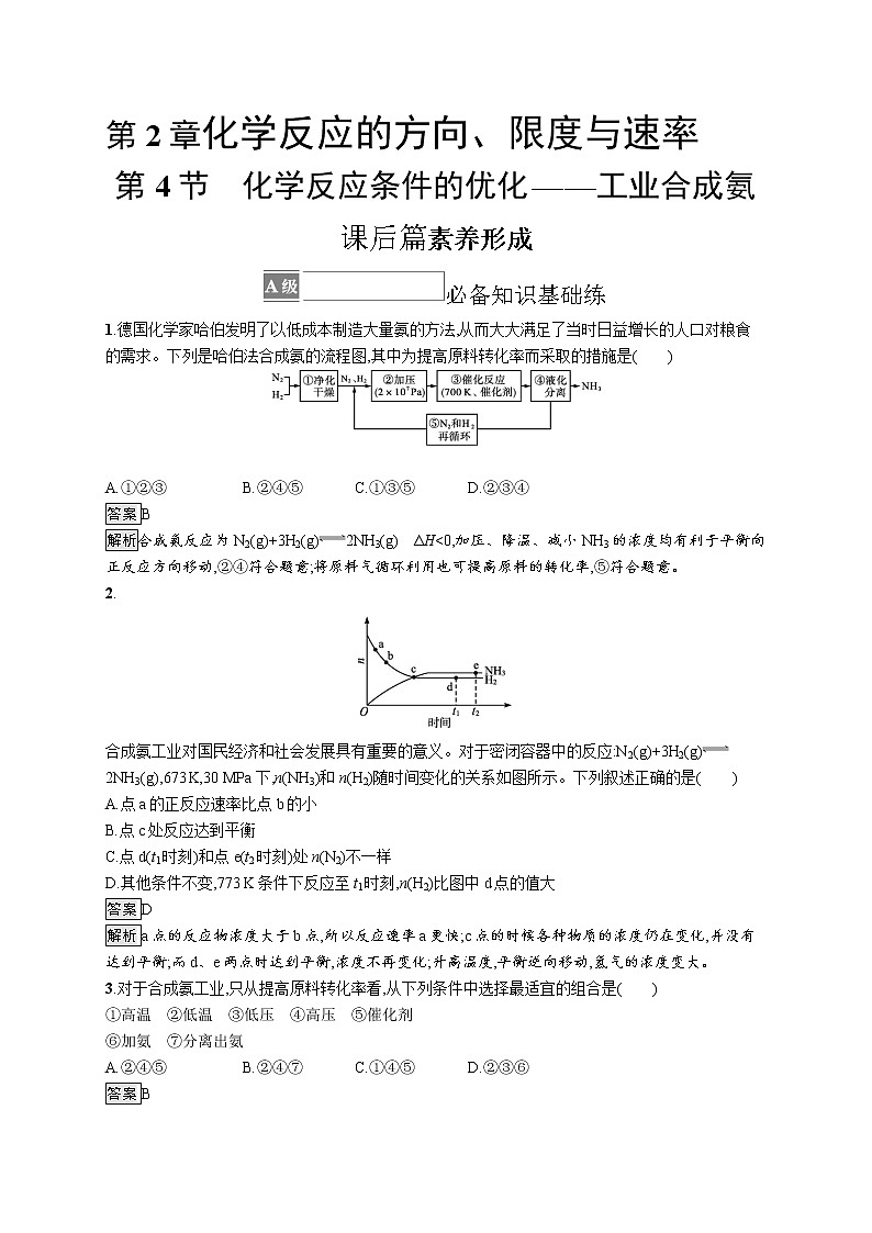 第2章 第4节 化学反应条件的优化——工业合成氨 试卷01