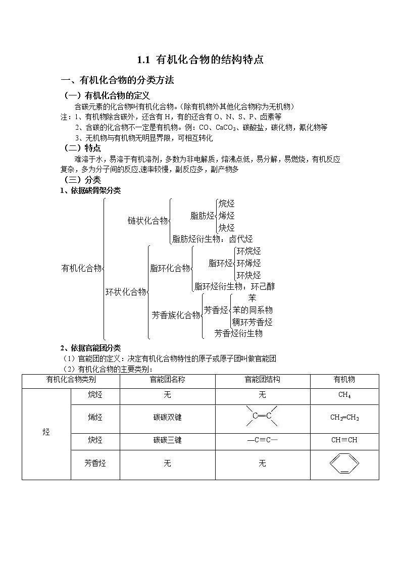 1.1 有机化合物的结构特点 基础知识【新教材】 学案01