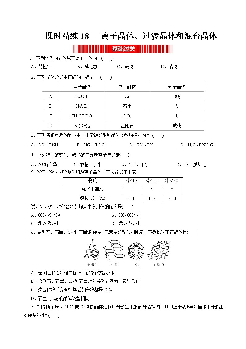 课时精练18 离子晶体、过渡晶体和混合晶体(原卷版)第1页
