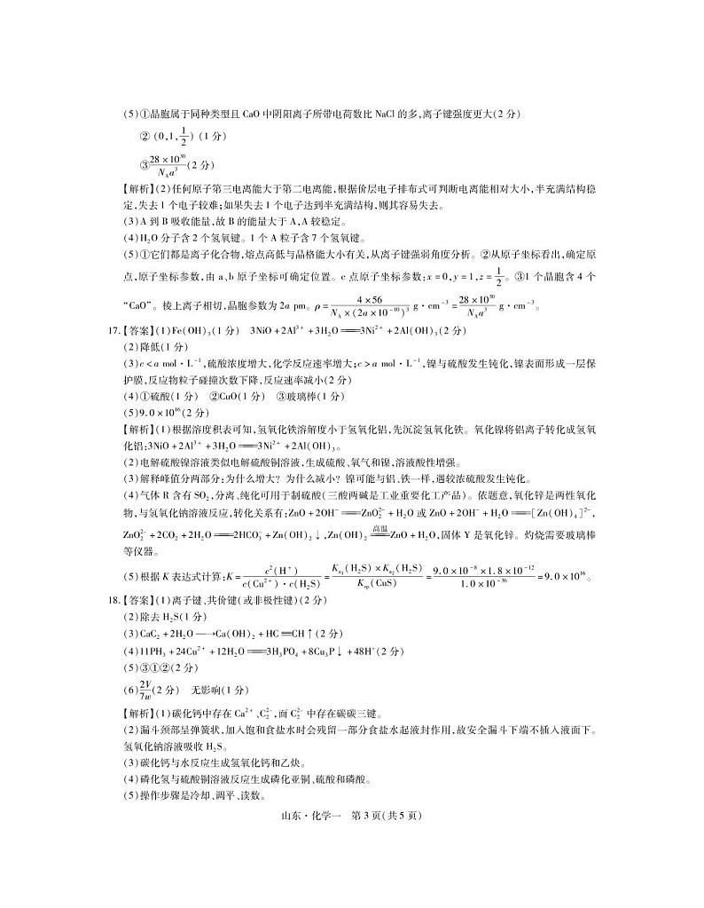 2023普通高等学校招生全国统一考试仿真模拟(一)化学答案第3页