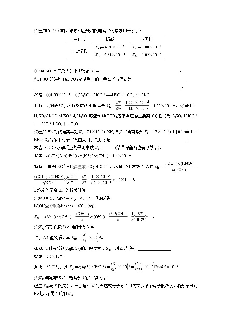 2023年高考化学二轮复习（新高考版）  专题17　电离常数、水解常数、溶度积常数的应用02