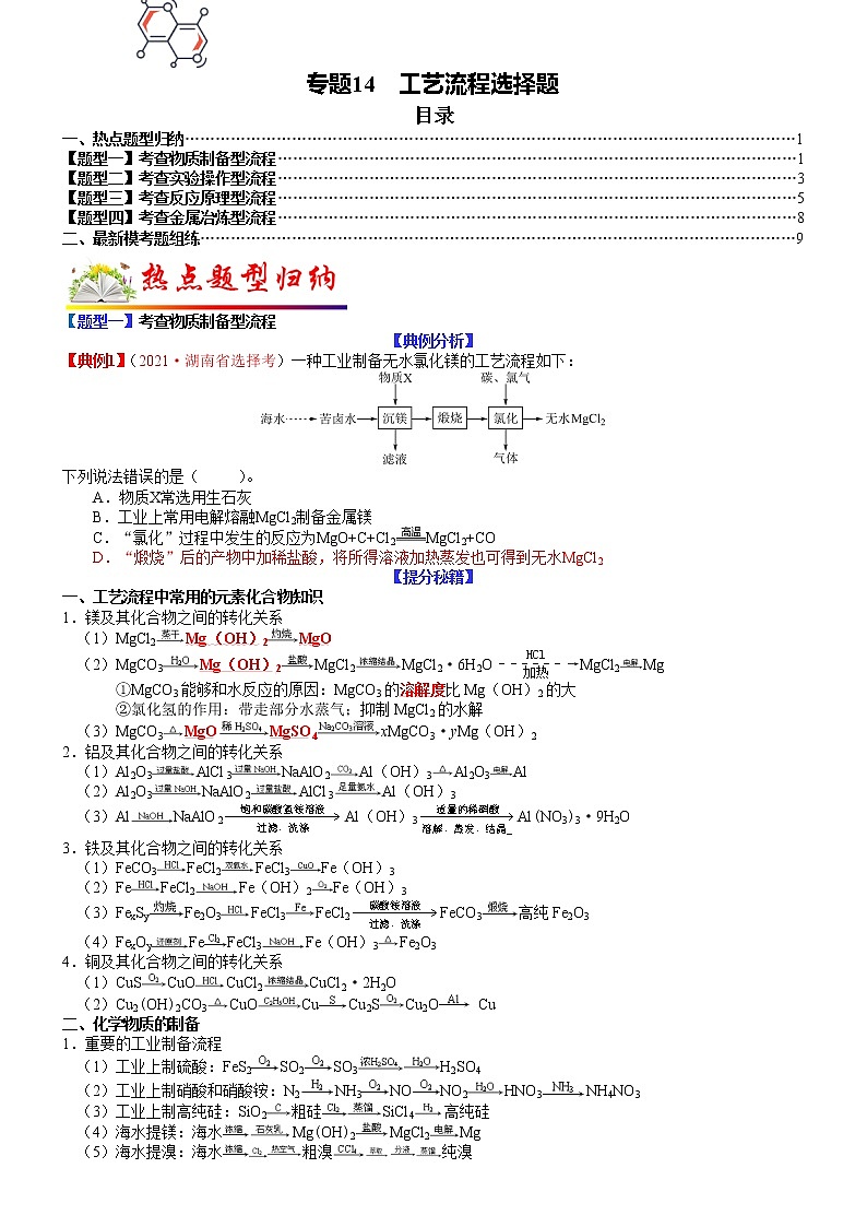 【新高考】2023年高考化学二轮题型精讲精练——专题14 工艺流程选择题(学生版)第1页
