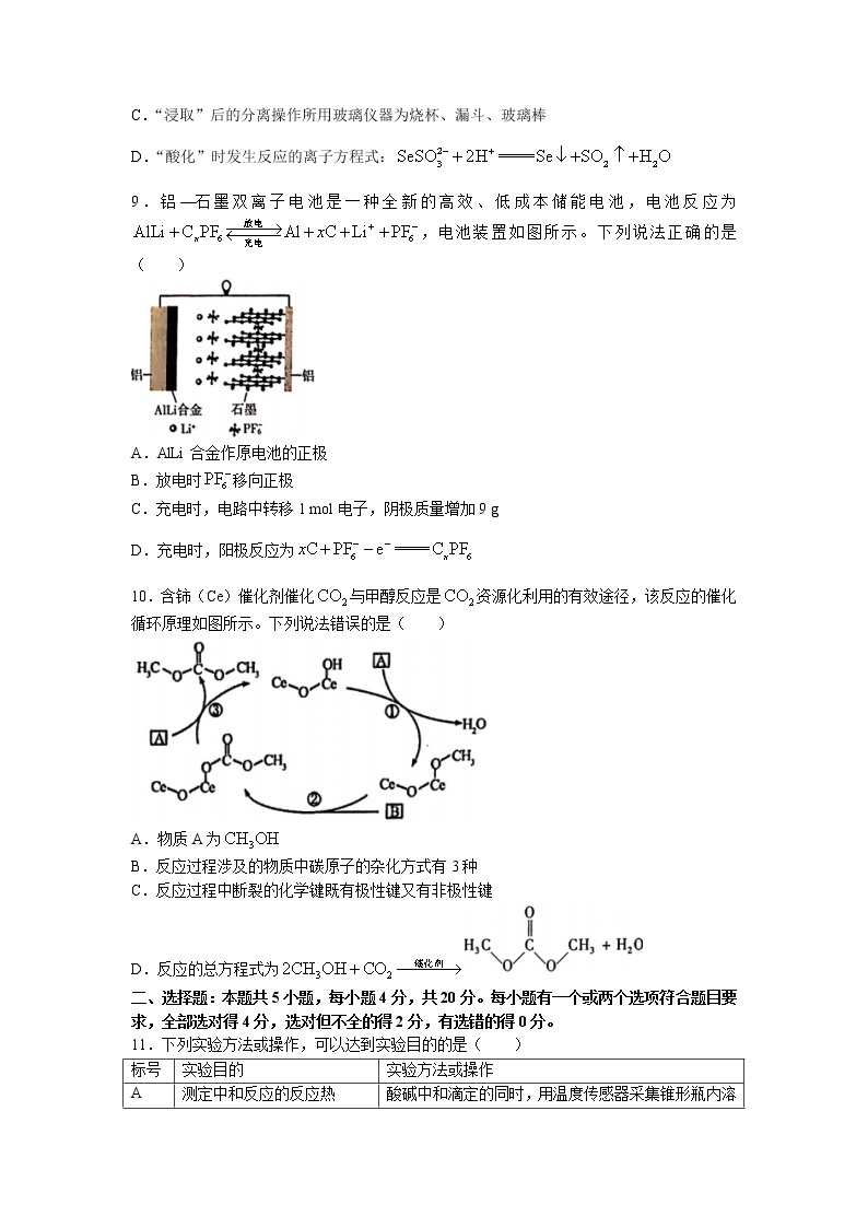 2023潍坊高三2月高考模拟考试（一模）化学试题无答案03