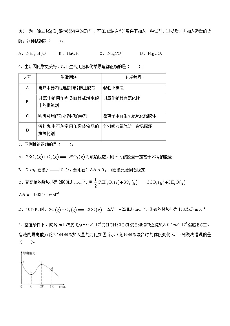 2023长沙长郡中学高二上学期期末考试化学试题含答案02