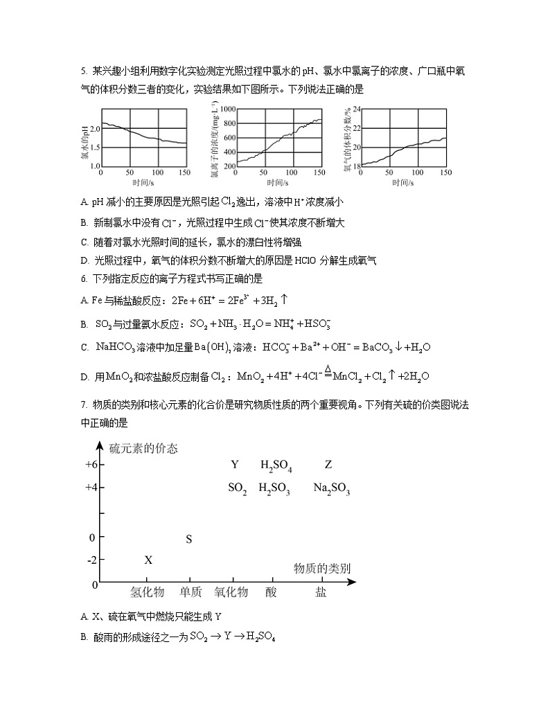 2022-2023学年江苏省徐州市高一上学期期末抽测试题 化学 Word版第2页