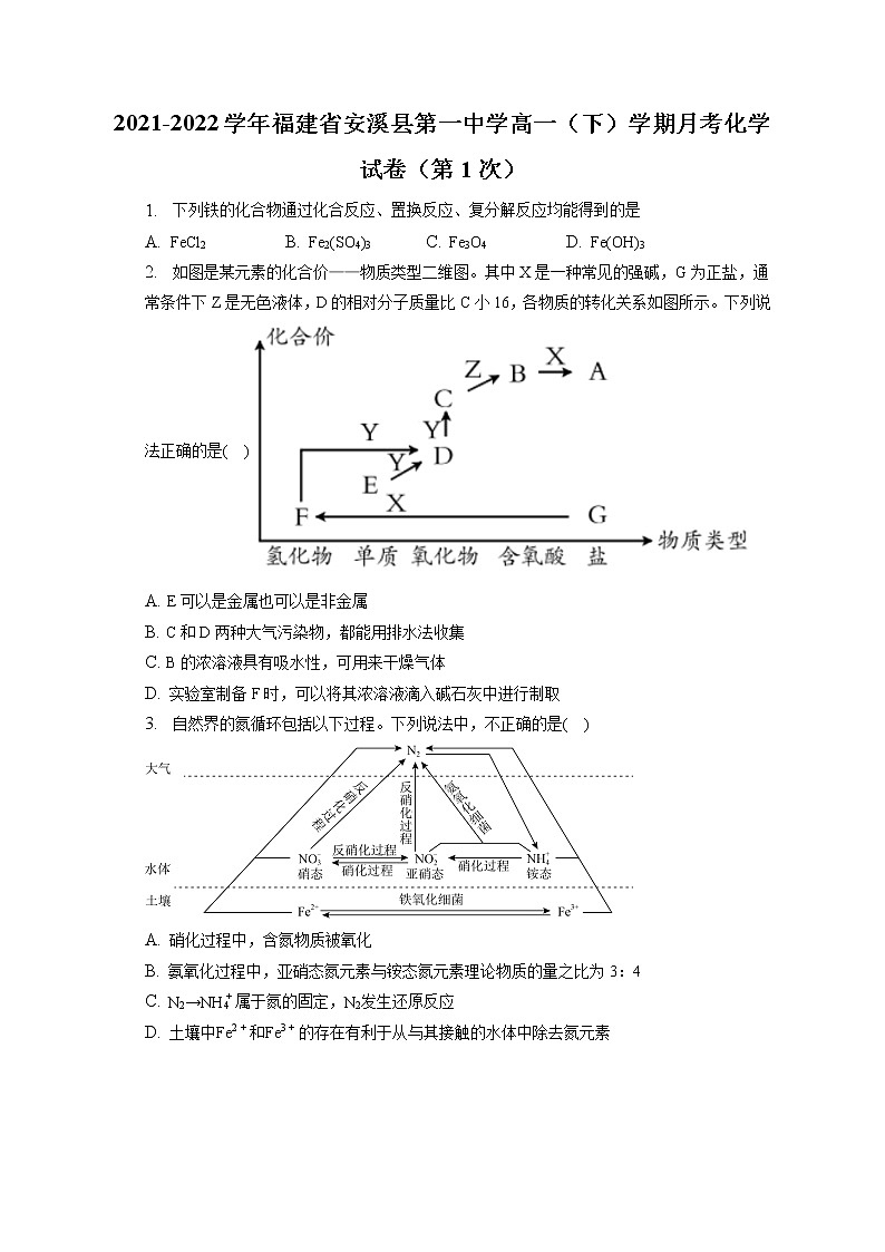 2021-2022学年福建省安溪县第一中学高一(下)学期月考化学试卷(第1次)(含答案解析)第1页