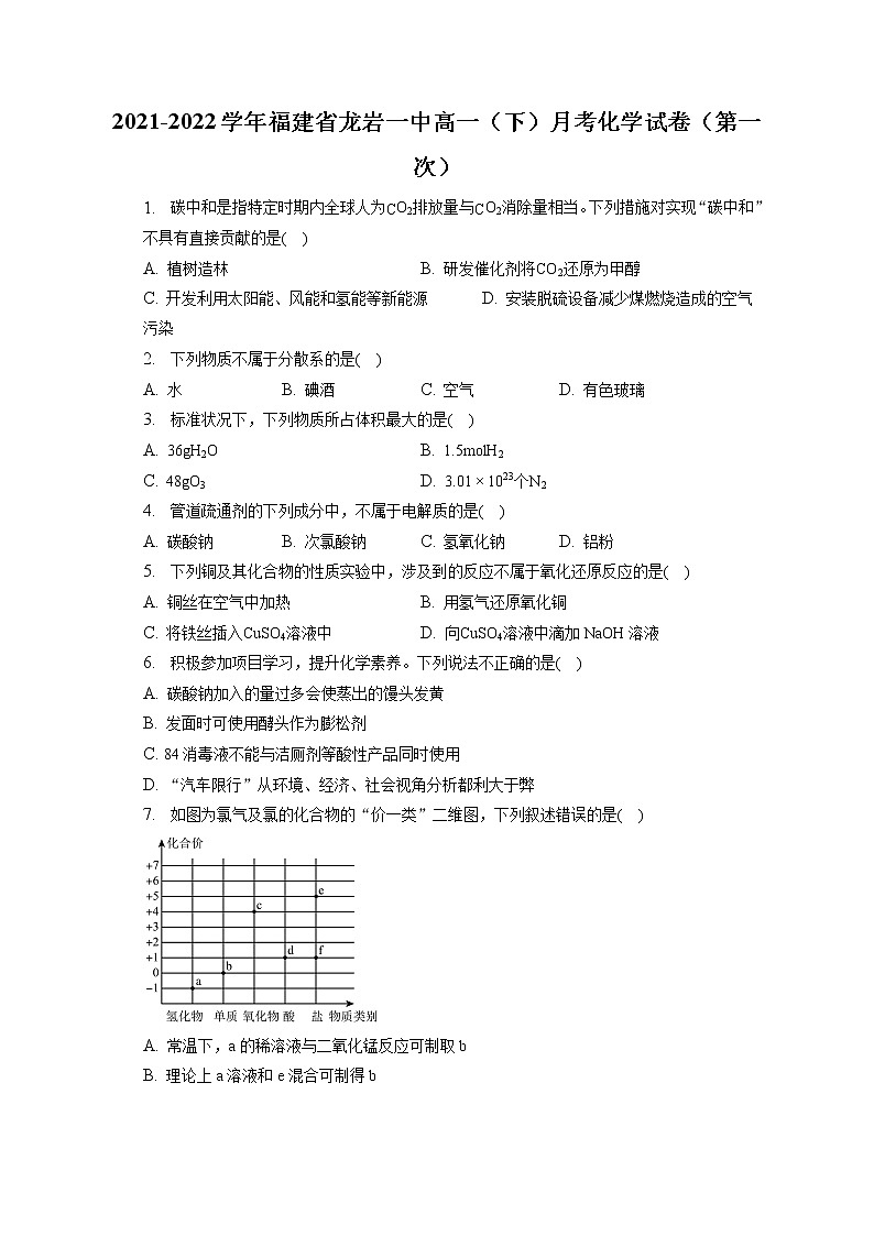 2021-2022学年福建省龙岩一中高一(下)月考化学试卷(第一次)(含答案解析)01