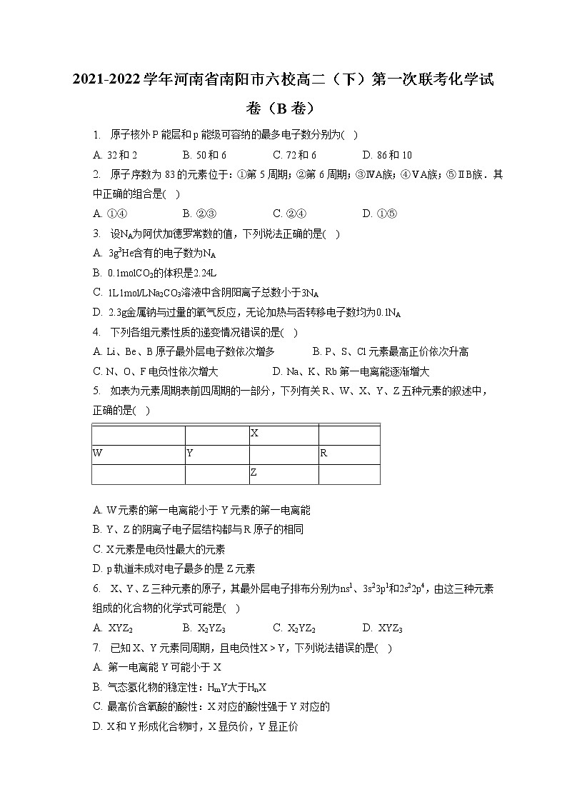 2021-2022学年河南省南阳市六校高二(下)第一次联考化学试卷(B卷)(含答案解析)第1页