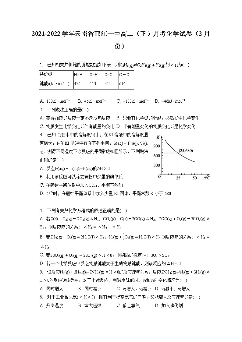 2021-2022学年云南省丽江一中高二(下)月考化学试卷(2月份)(含答案解析)第1页