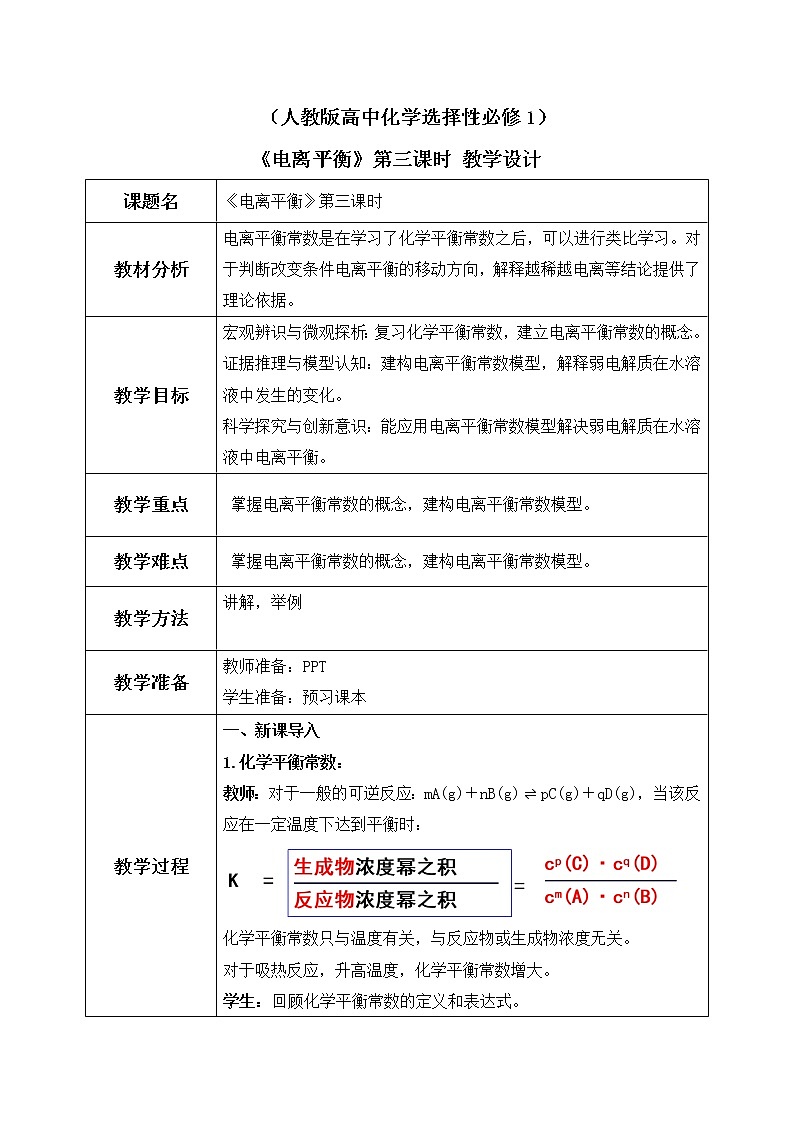 《电离平衡》第三课时课件PPT+教学设计01