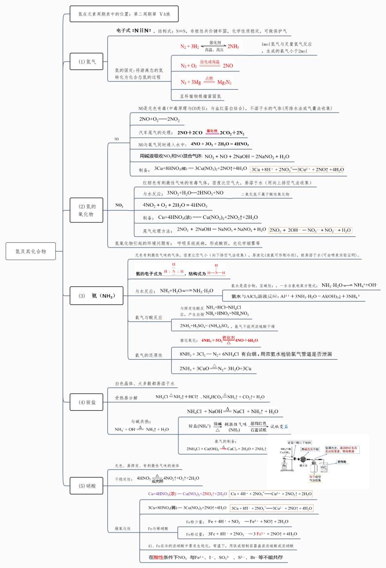 氮及其化合物 思维导图-2023年高中化学复习思维导图（新教材专用）01