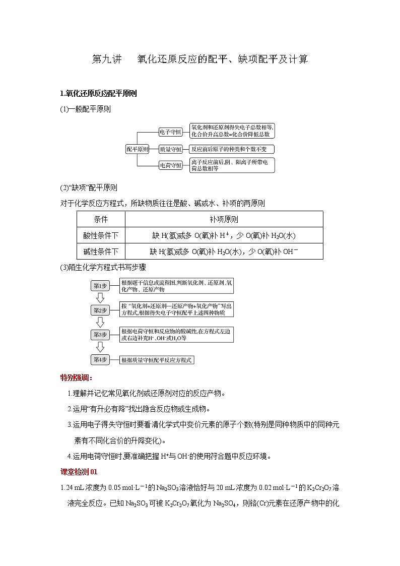 第09讲 氧化还原反应的配平、缺项配平及计算(讲义)(原卷版)-2023年高考化学一轮复习必做提升讲义(夯基础·再突破)第1页