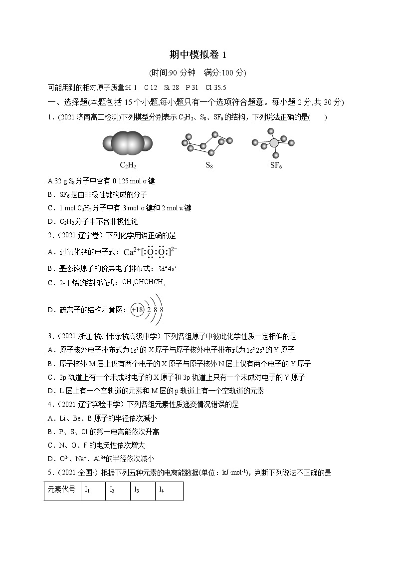 期中模拟卷1-高二化学下学期期中期末必考题精准练（人教版选择性必修2）01