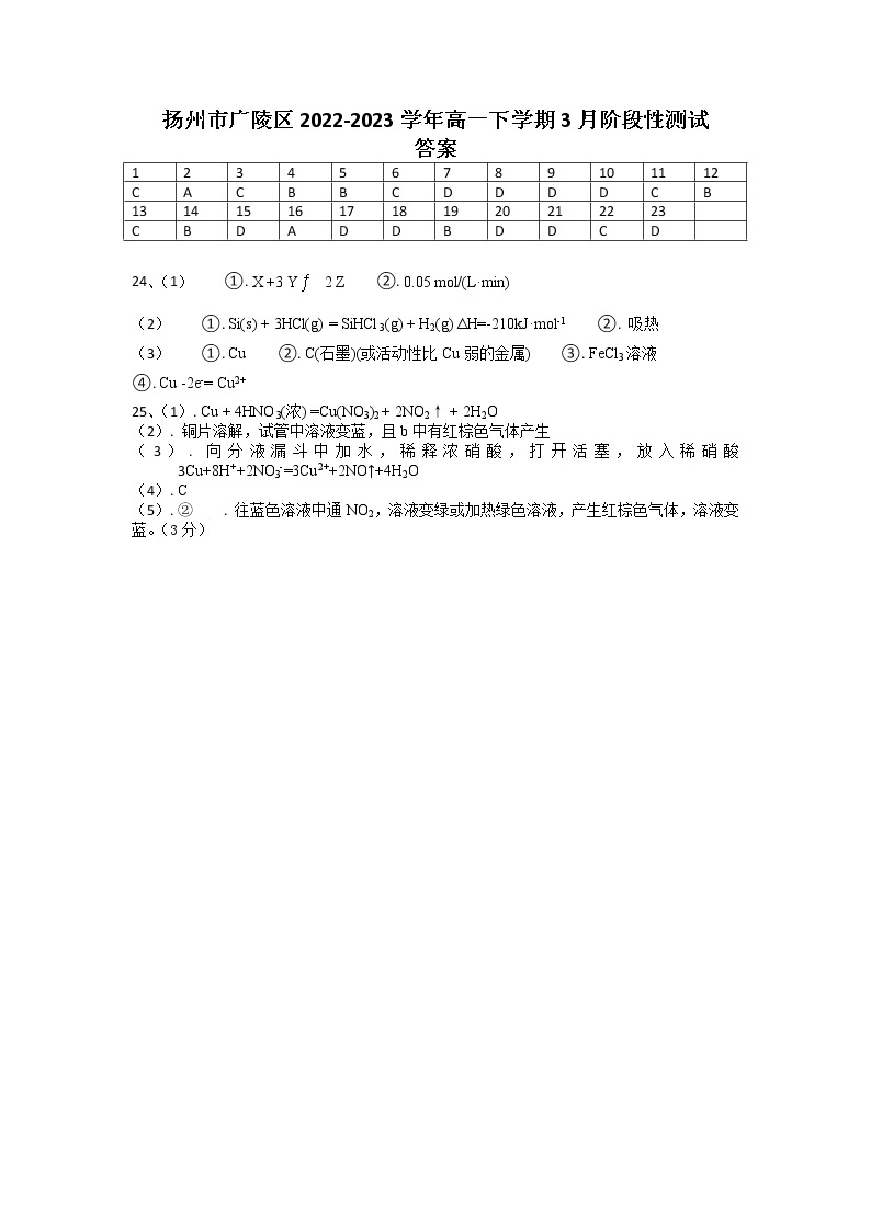 江苏省扬州市广陵区2022-2023学年高一下学期3月阶段性测试化学试卷（Word版含答案）01