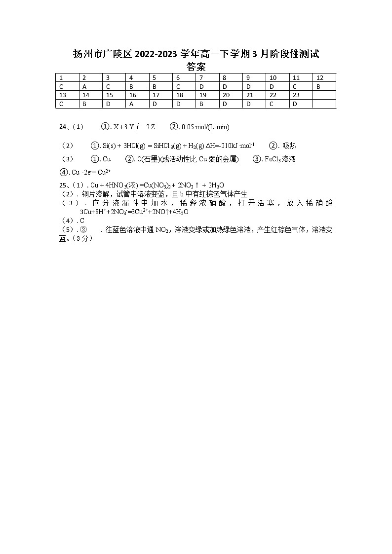 江苏省扬州市广陵区2022-2023学年高一下学期3月阶段性测试化学试卷(Word版含答案)01