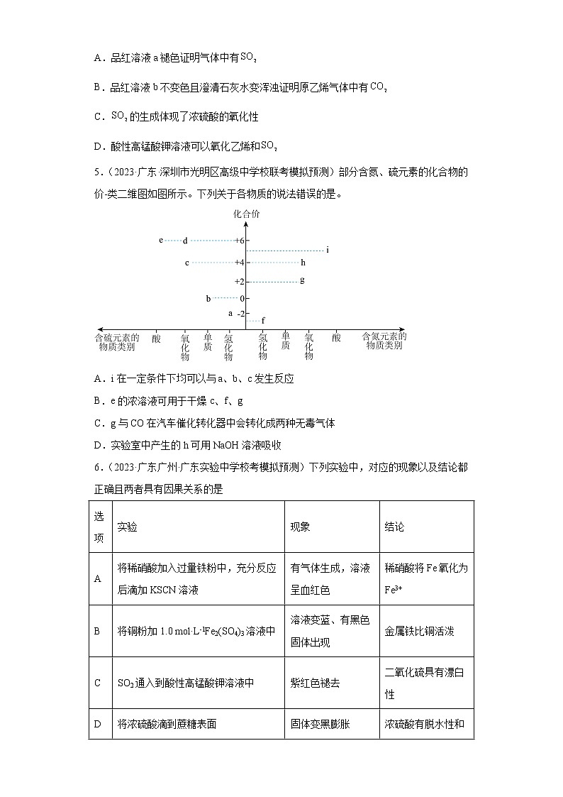 广东省2023年高考化学模拟题汇编-10硫酸、硫酸盐、亚硫酸及其盐、硫化氢与硫化物第2页