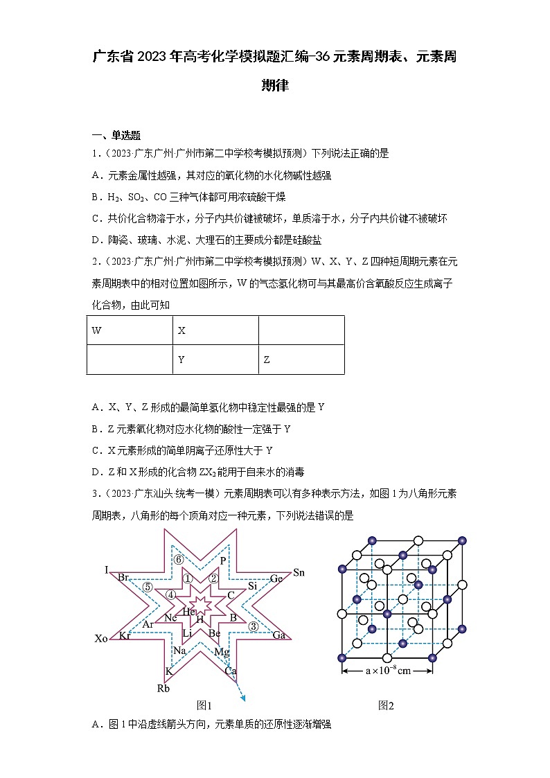 广东省2023年高考化学模拟题汇编-36元素周期表、元素周期律第1页