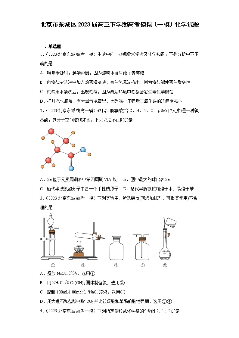 北京市东城区2023届高三下学期高考模拟（一模）化学试题01