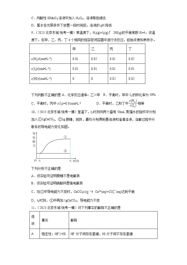 北京市东城区2023届高三下学期高考模拟（一模）化学试题03
